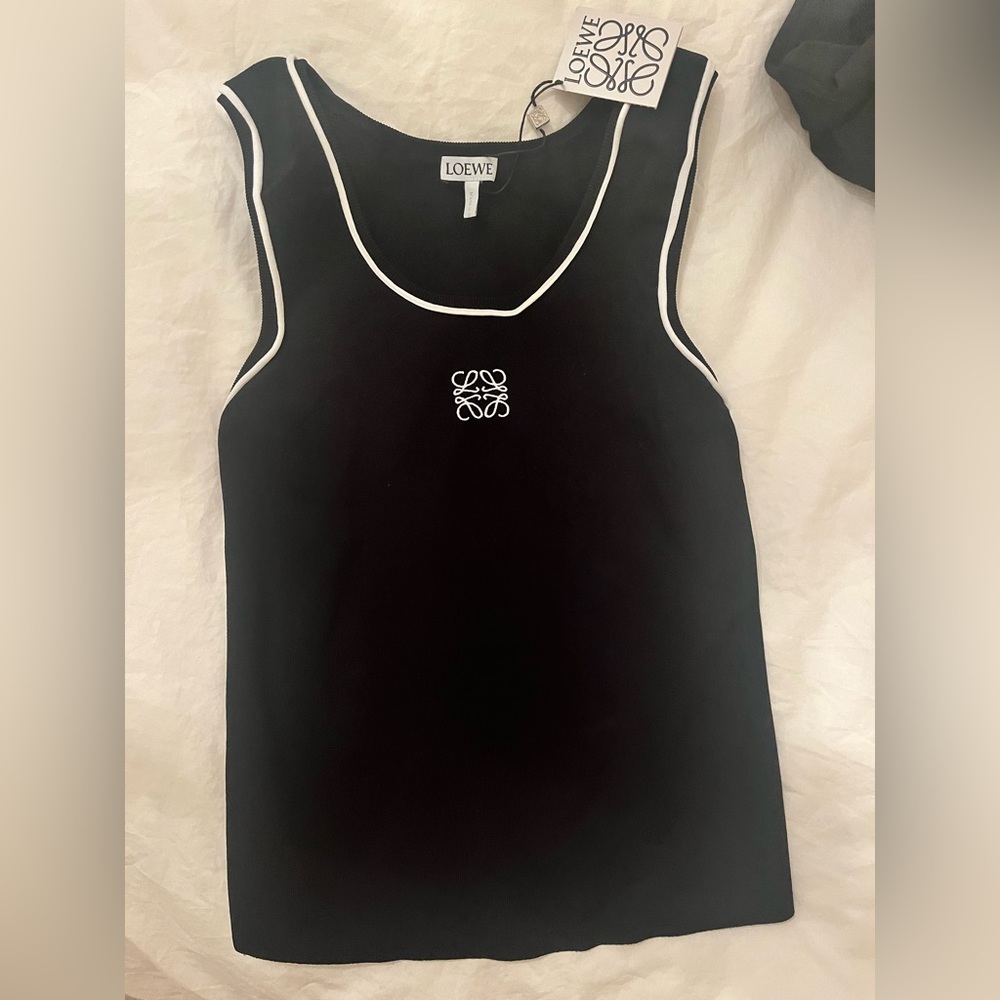 Loewe stretch race back black tank top. White trim. Size XS. New - never worn.